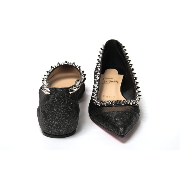 Christian Louboutin Shoes - Christian Louboutin Galativi Spikes Black Glitter Ballerina Flats Sz 35 Sz 5